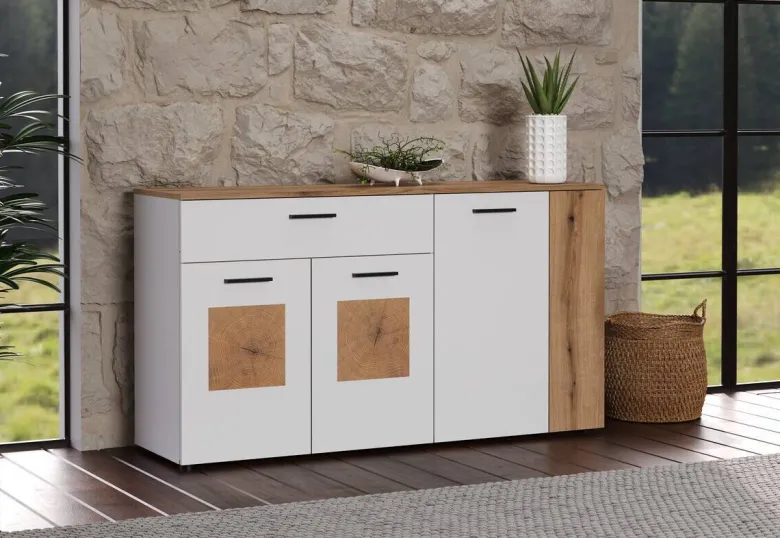 Sideboard Vitoria weiß Eiche Evoke Coast Nachbildung B/H/T: ca. 150x83x42 cm