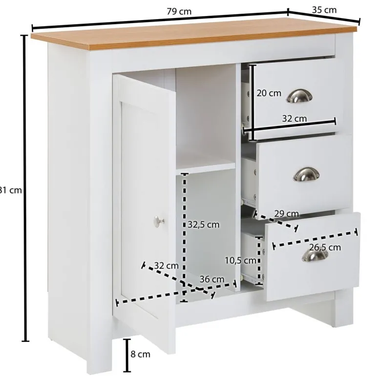 Sideboard weiß natur B/H/T: ca. 79x81x35 cm