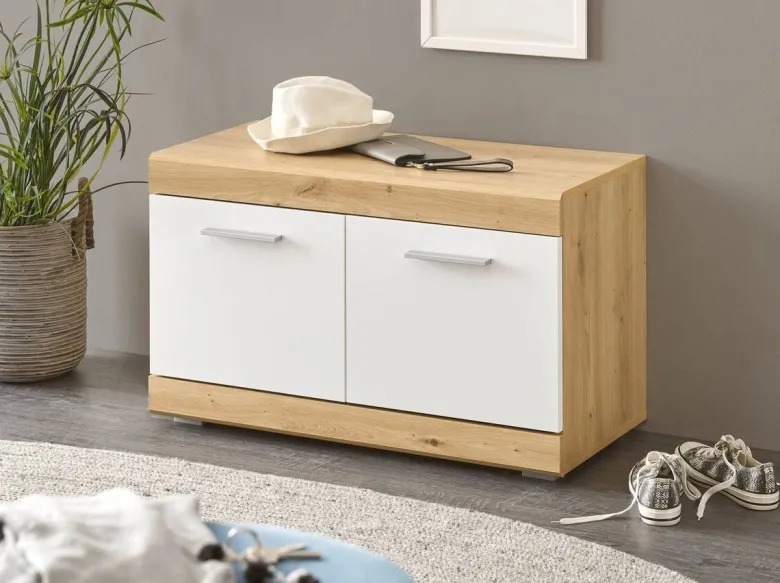 Sitzbank Nola Eiche Artisan Nachbildung weiß Hochglanz B/H/T: ca. 80x49x38 cm