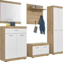 Sitzbank Nola Eiche Artisan Nachbildung weiß Hochglanz B/H/T: ca. 80x49x38 cm