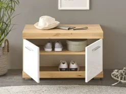 Sitzbank Nola Eiche Artisan Nachbildung weiß Hochglanz B/H/T: ca. 80x49x38 cm