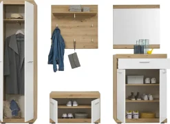 Sitzbank Nola Eiche Artisan Nachbildung weiß Hochglanz B/H/T: ca. 80x49x38 cm