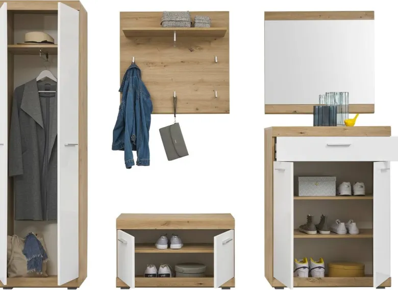Sitzbank Nola Eiche Artisan Nachbildung weiß Hochglanz B/H/T: ca. 80x49x38 cm