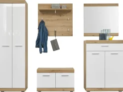Sitzbank Nola Eiche Artisan Nachbildung weiß Hochglanz B/H/T: ca. 80x49x38 cm