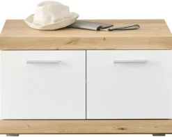 Sitzbank Nola Eiche Artisan Nachbildung weiß Hochglanz B/H/T: ca. 80x49x38 cm