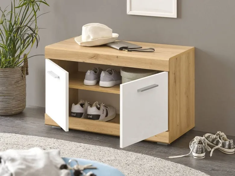 Sitzbank Nola Eiche Artisan Nachbildung weiß Hochglanz B/H/T: ca. 80x49x38 cm