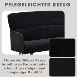 Sitzbank TINO schwarz Metall Microfaser B/H/T: ca. 140x94x67 cm