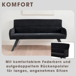 Sitzbank TINO schwarz Metall Microfaser B/H/T: ca. 160x94x67 cm
