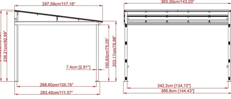 Sojag Terrassenüberdachung St. Barth anthrazit Aluminium B/H/T: ca. 364x240x296 cm