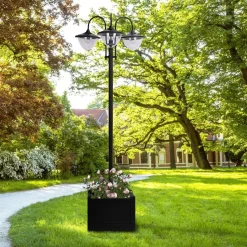 Solarlaterne mit Blumentopf schwarz Aluminium Edelstahl Polypropylen B/H/L: ca. 55x189x60 cm