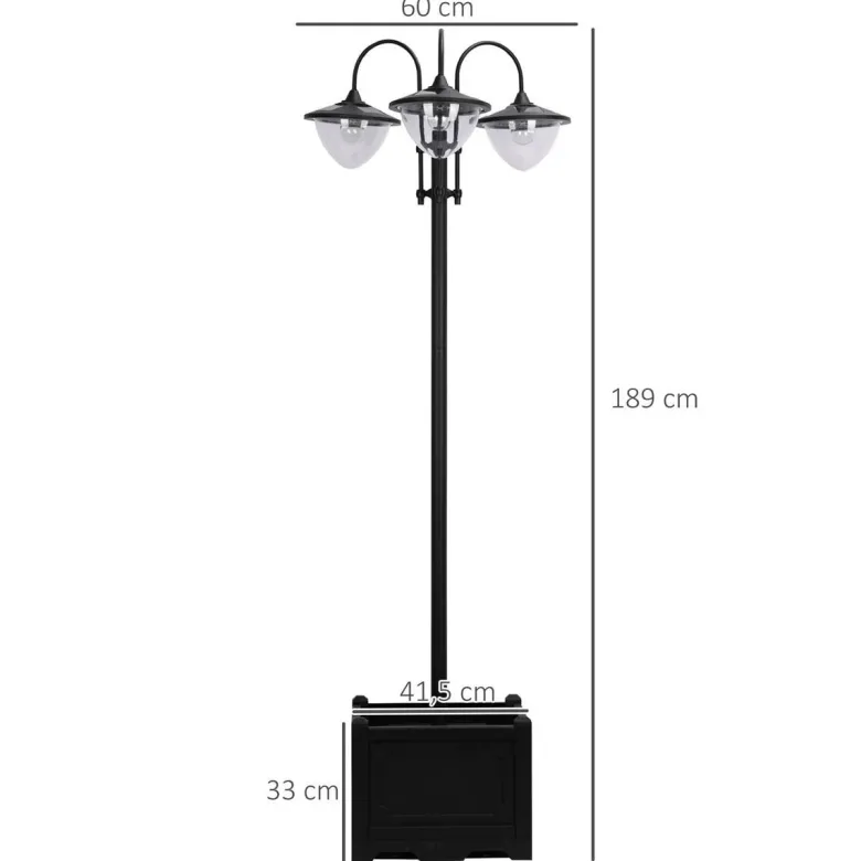 Solarlaterne mit Blumentopf schwarz Aluminium Edelstahl Polypropylen B/H/L: ca. 55x189x60 cm
