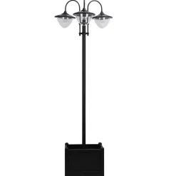 Solarlaterne mit Blumentopf schwarz Aluminium Edelstahl Polypropylen B/H/L: ca. 55x189x60 cm
