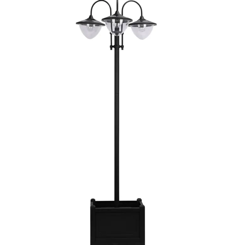 Solarlaterne mit Blumentopf schwarz Aluminium Edelstahl Polypropylen B/H/L: ca. 55x189x60 cm