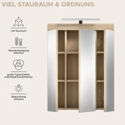 Spiegelschrank Lambada Eiche Sonoma Nachbildung weiß Hochglanz B/H/T: ca. 60x79x37 cm