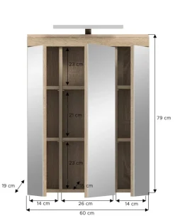 Spiegelschrank Lambada Eiche Sonoma Nachbildung weiß Hochglanz B/H/T: ca. 60x79x37 cm