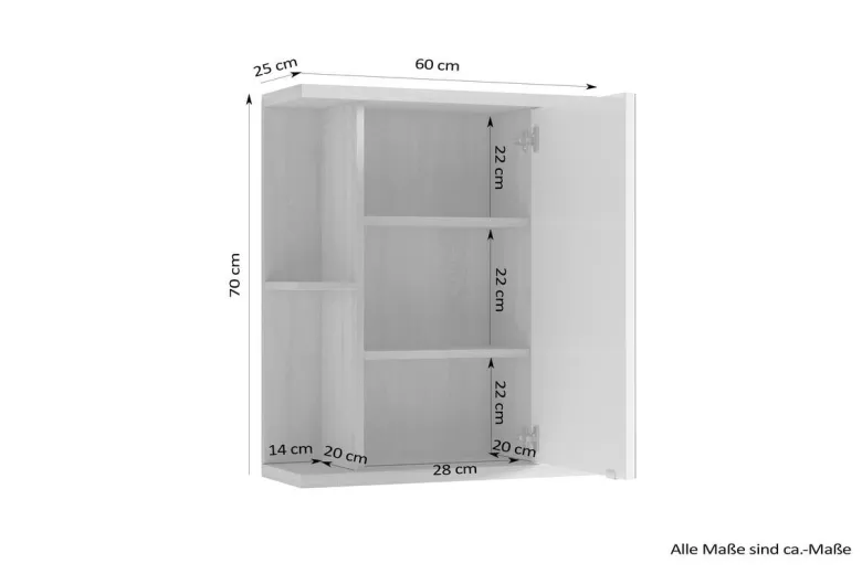 Spiegelschrank NEBRASKA anthrazit B/H/T: ca. 60x70x25 cm