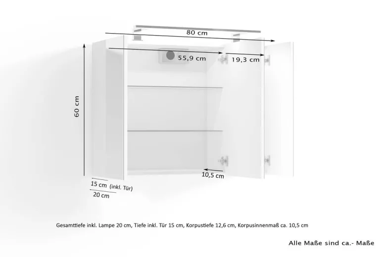 Spiegelschrank SPREE weiß B/H/T: ca. 80x60x15 cm