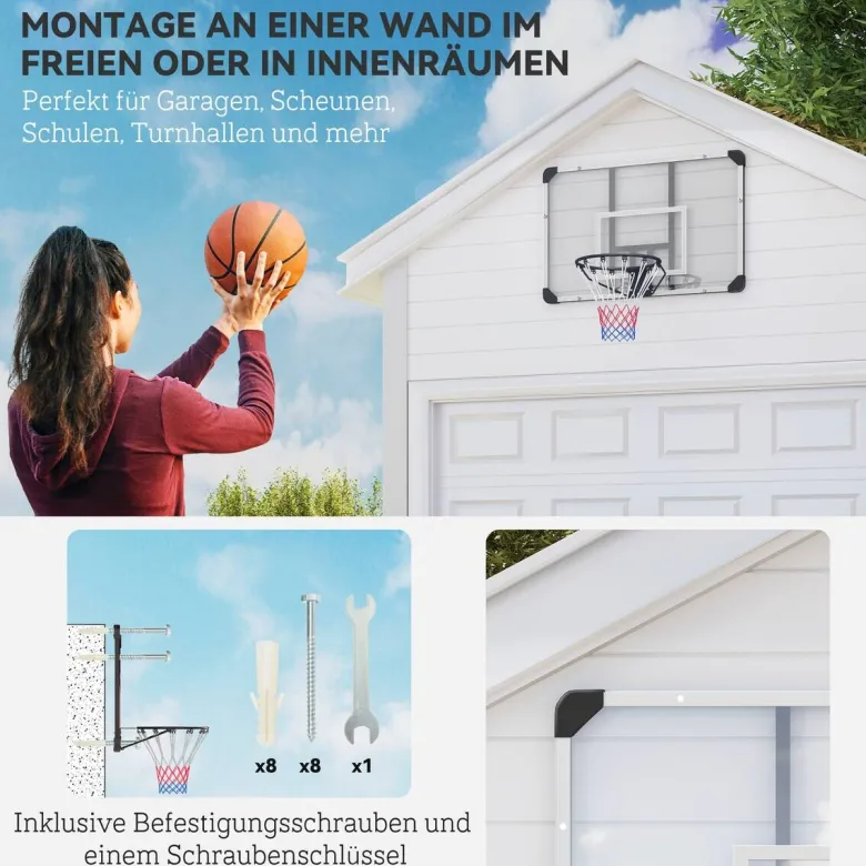 SPORTNOW Basketballkorb transparent Stahl B/H/L: ca. 61x73x113 cm