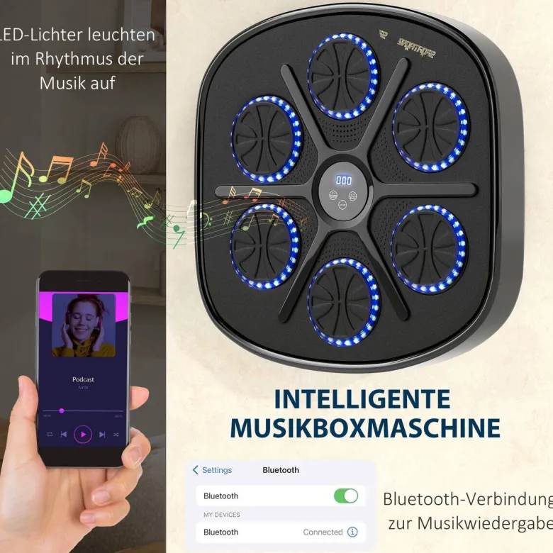 SPORTNOW Boxmaschine + Musik schwarz Kunstleder B/H/L: ca. 44,6x7,5x41,8 cm