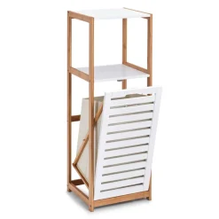 Standregal mit Wäschesammler weiß Bambus B/H/L: ca. 33x98x36,3 cm