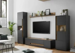 Standvitrine City Eiche Wotan Nachbildung anthrazit B/H/T: ca. 50x197x40 cm