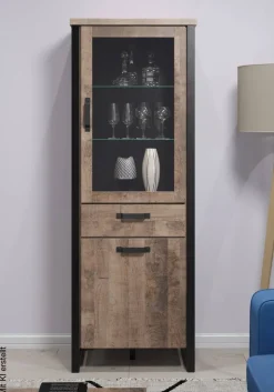 Standvitrine Emile Eiche Tabak Nachbildung B/H/T: ca. 70x195x45 cm