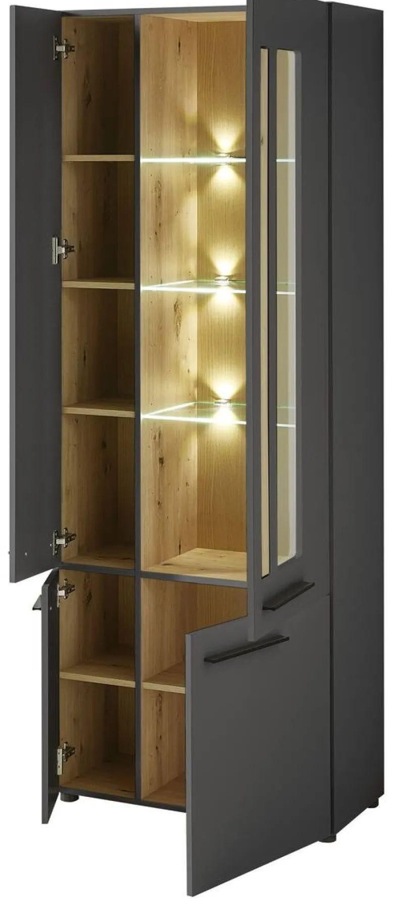 Standvitrine Loft Two Eiche Artisan Nachbildung Graphit Lacklaminat supermatt B/H/T: ca. 76x201x37 cm