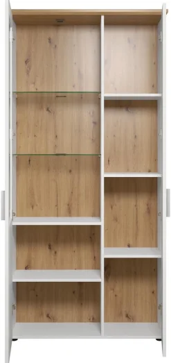 Standvitrine Shade weiß Pinie Nachbildung Eiche Artisan Nachbildung B/H/T: ca. 95x194x38 cm