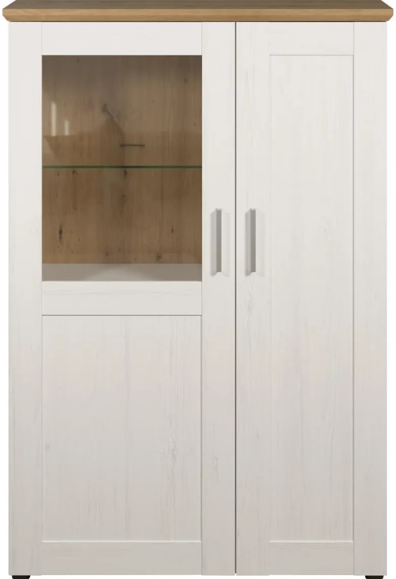 Standvitrine Shade weiß Pinie Nachbildung Eiche Artisan Nachbildung B/H/T: ca. 95x140x38 cm