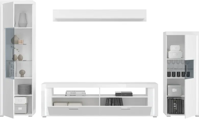 Standvitrine Skylight weiß weiß Hochglanz B/H/T: ca. 60x148x37 cm