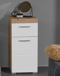 Stauraumelement Amanda weiß Hochglanz Asteiche Nachbildung B/H/T: ca. 37x79x31 cm
