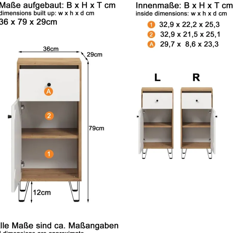 Stauraumelement Touch Eiche Artisan Nachbildung weiß matt B/H/T: ca. 36x79x29 cm