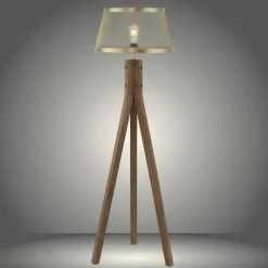 Stehlampe Frederik messing Holz B/H/L: ca. 46x145x46 cm E27 1 Brennstellen
