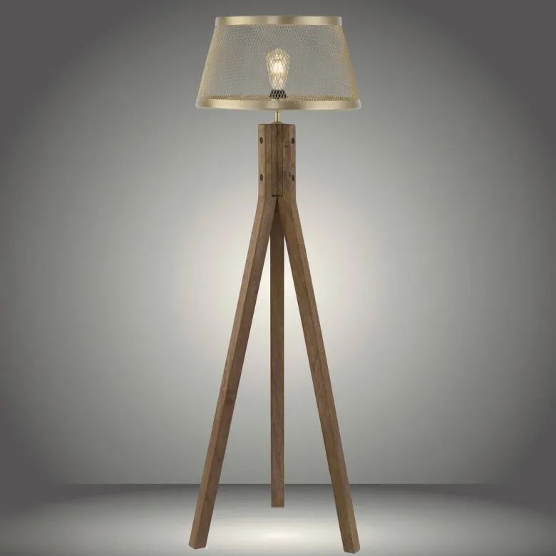 Stehlampe Frederik messing Holz B/H/L: ca. 46x145x46 cm E27 1 Brennstellen