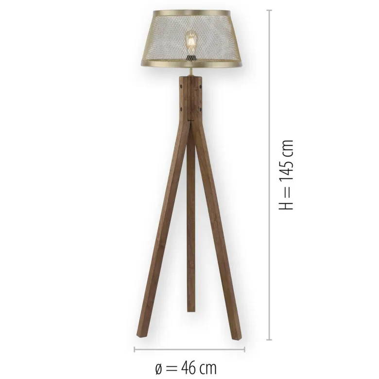 Stehlampe Frederik messing Holz B/H/L: ca. 46x145x46 cm E27 1 Brennstellen