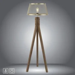 Stehlampe Frederik messing Holz B/H/L: ca. 46x145x46 cm E27 1 Brennstellen