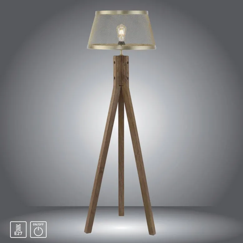Stehlampe Frederik messing Holz B/H/L: ca. 46x145x46 cm E27 1 Brennstellen