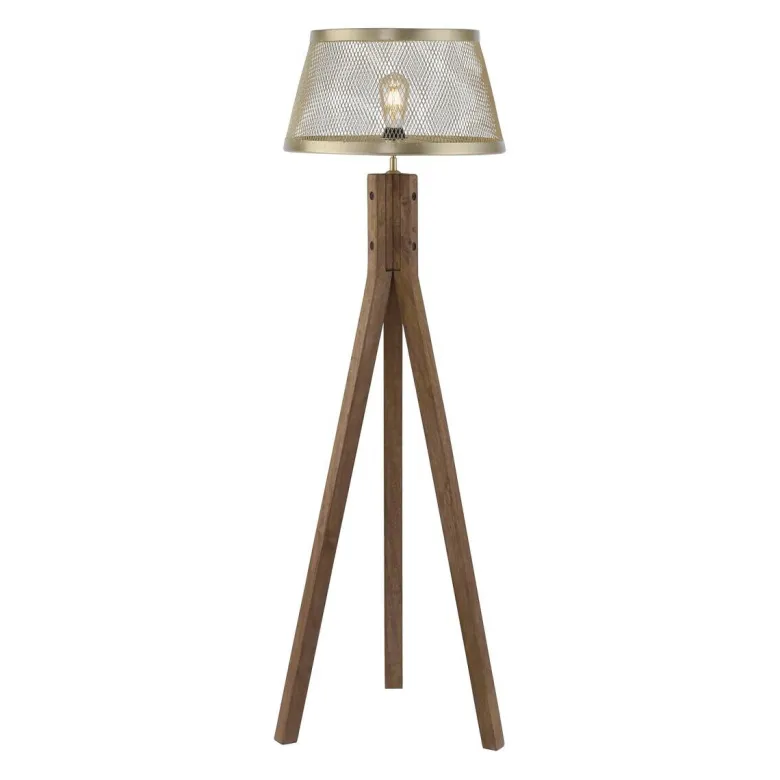 Stehlampe Frederik messing Holz B/H/L: ca. 46x145x46 cm E27 1 Brennstellen