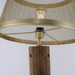 Stehlampe Frederik messing Holz B/H/L: ca. 46x145x46 cm E27 1 Brennstellen