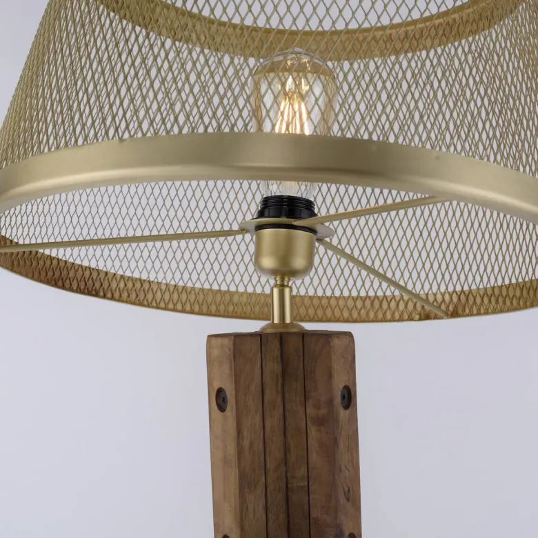 Stehlampe Frederik messing Holz B/H/L: ca. 46x145x46 cm E27 1 Brennstellen