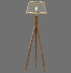 Stehlampe Frederik messing Holz B/H/L: ca. 46x145x46 cm E27 1 Brennstellen