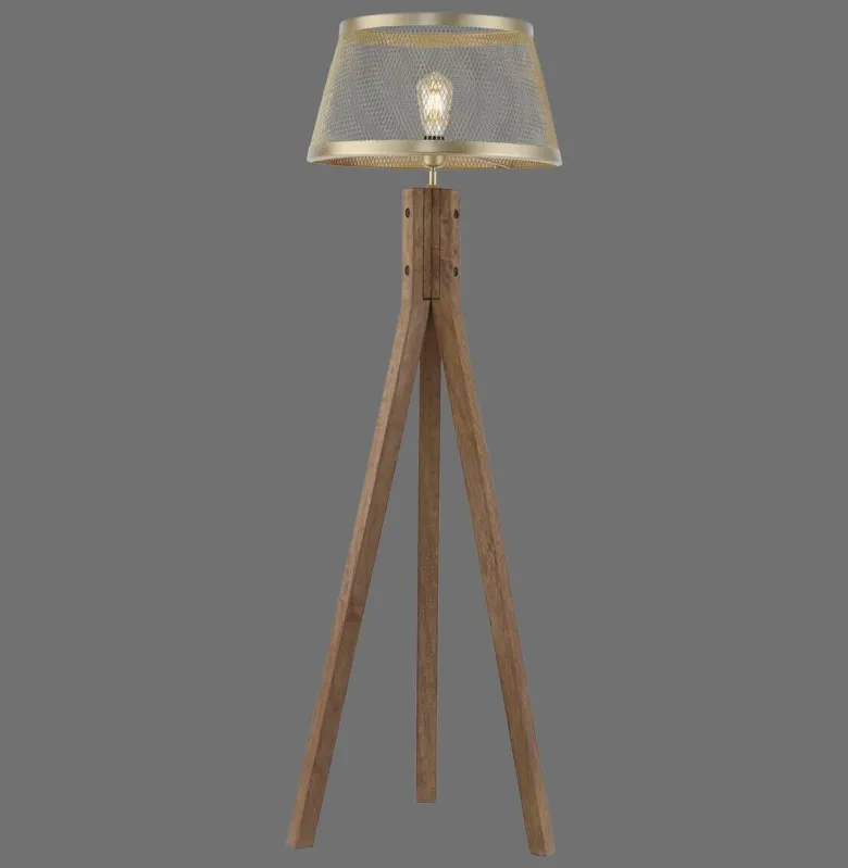 Stehlampe Frederik messing Holz B/H/L: ca. 46x145x46 cm E27 1 Brennstellen