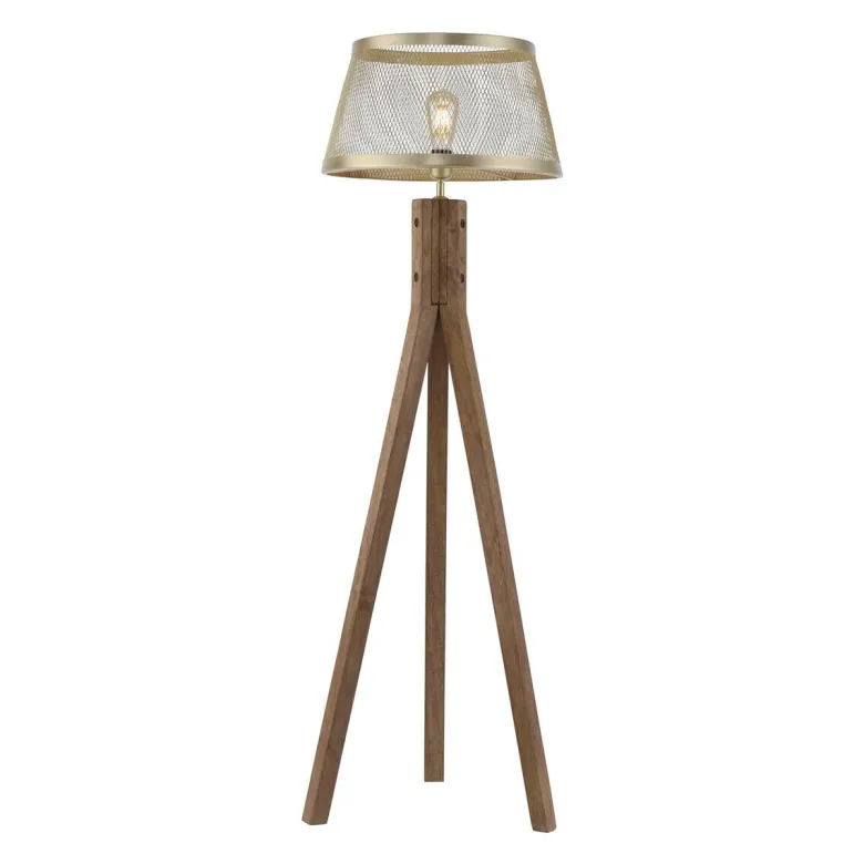 Stehlampe Frederik messing Holz B/H/L: ca. 46x145x46 cm E27 1 Brennstellen