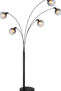 Stehlampe Seymour schwarz Rauchglas B/H/L: ca. 110x208x98 cm E27 5 Brennstellen