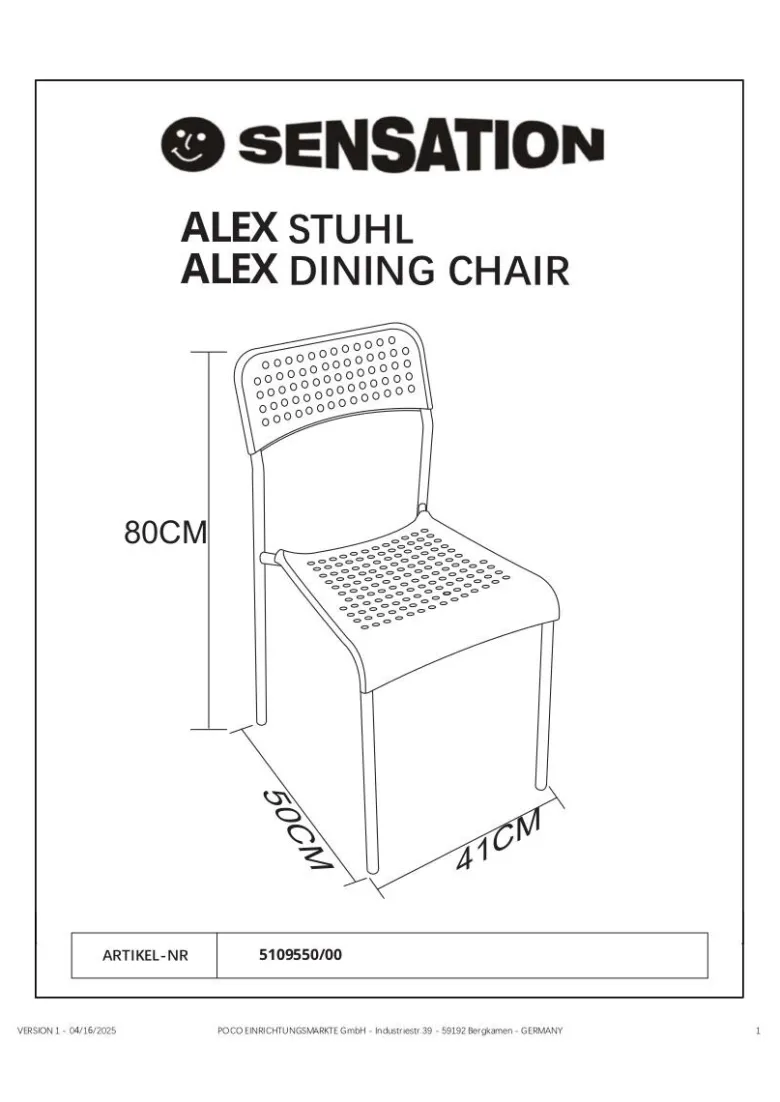 Stuhl Alex schwarz Kunststoff B/H/T: ca. 40x80x32,5 cm