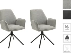 Stuhl BLAIR 2er-Set hellgrau schwarz Webstoff Metall B/H/T: ca. 57x89x61 cm