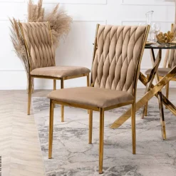 Stuhl DAN beige Velourstoff B/H/T: ca. 48x94x58 cm