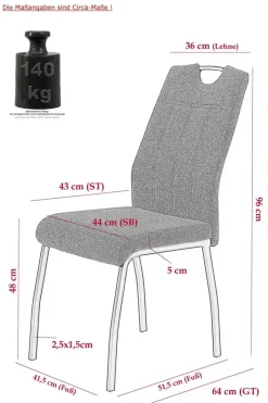 Stuhl 4er Set ELIF III anthrazit Vintage grau Microfaser Metall B/H/T: ca. 44x96x64 cm