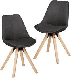 Stuhl 2er-Set grau natur Stoff Echtholz B/H/T: ca. 49x87x52 cm