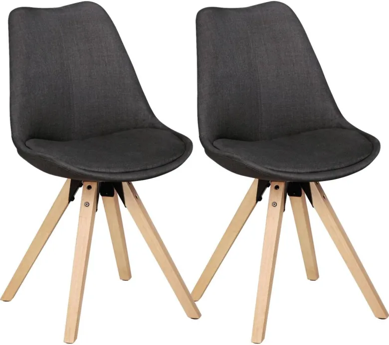 Stuhl 2er-Set grau natur Stoff Echtholz B/H/T: ca. 49x87x52 cm